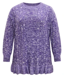 Heather Flutter Hem Cable Knit Pullover 19 Heather Flutter Hem Cable Knit Pullover -Clothing Shop 88965260 uh