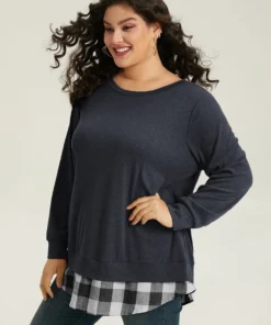 Heather Plaid Patchwork Crew Neck T-shirt -Clothing Shop 890246445 ub 2f1b4d64 6fce 408d a5bb 75de9c165199