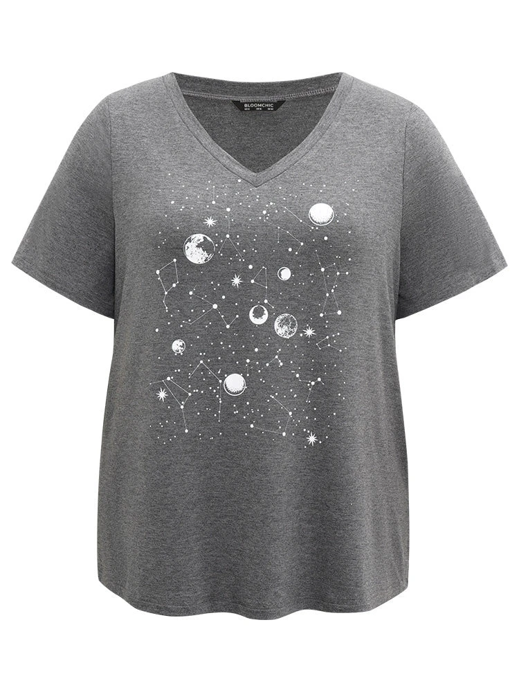 Moon And Star Print V Neck T-shirt 9 Moon And Star Print V Neck T-shirt - Image 7