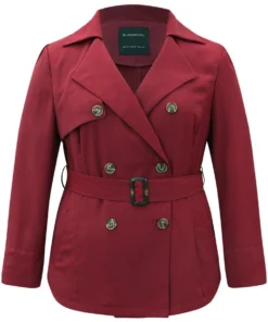 Twill Lapel Collar Belted Button Up Buckle Detail Coat -Clothing Shop 890533953 vw