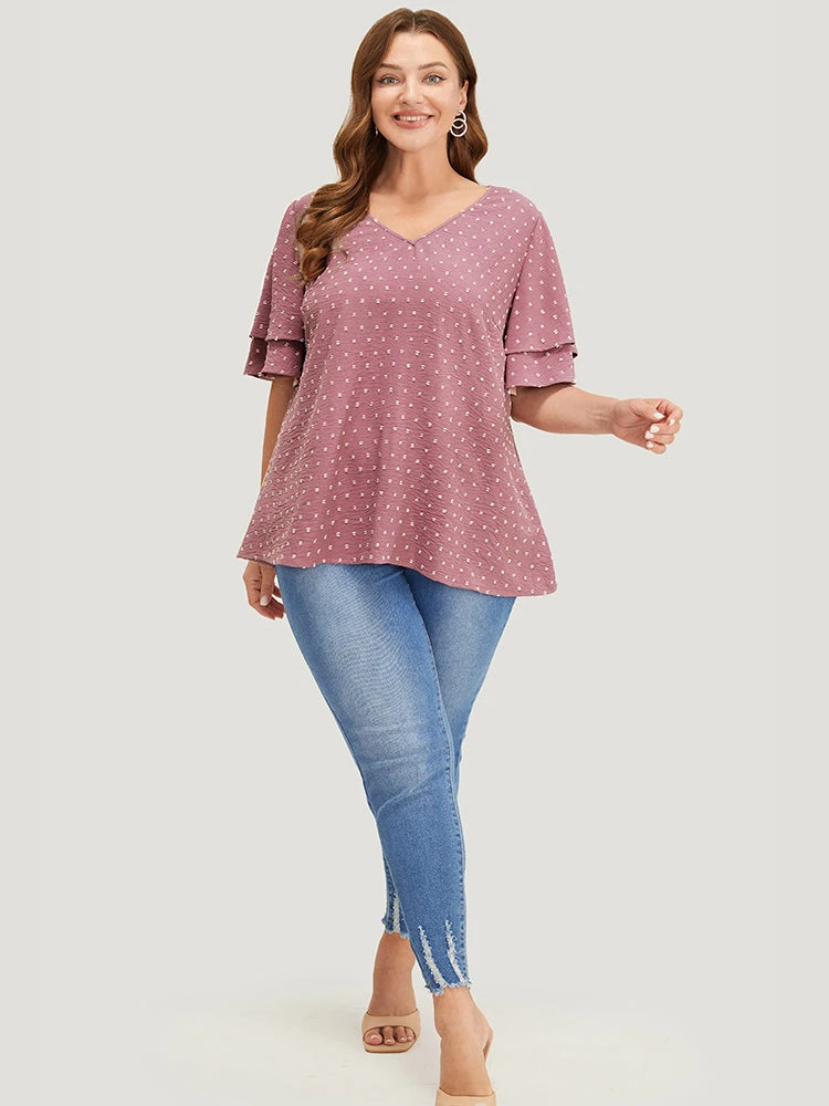 Plain Ruffle Tiered Sleeve V Neck Polka Dot Blouse 17 Plain Ruffle Tiered Sleeve V Neck Polka Dot Blouse - Image 15