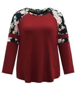 Floral Print Patchwork Raglan Sleeve T-shirt -Clothing Shop 890794051 ya