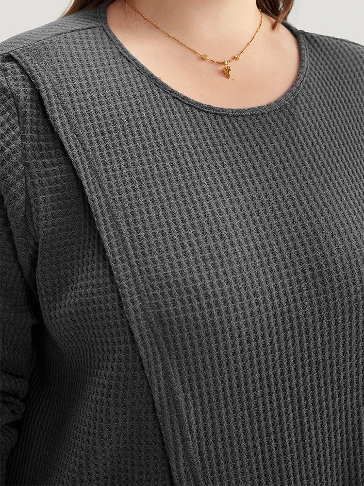 Waffle Knit Pocket Crew Neck Wrap T-shirt 8 Waffle Knit Pocket Crew Neck Wrap T-shirt - Image 6