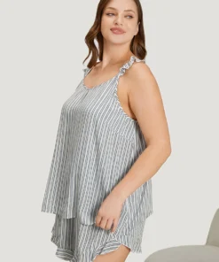 Striped Ruffle Trim Sleep Cami Top -Clothing Shop 891081417 ar