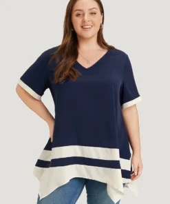 Anti-Wrinkle Two Tone Hanky Hem Blouse 27 Anti-Wrinkle Two Tone Hanky Hem Blouse -Clothing Shop 89110507 gt