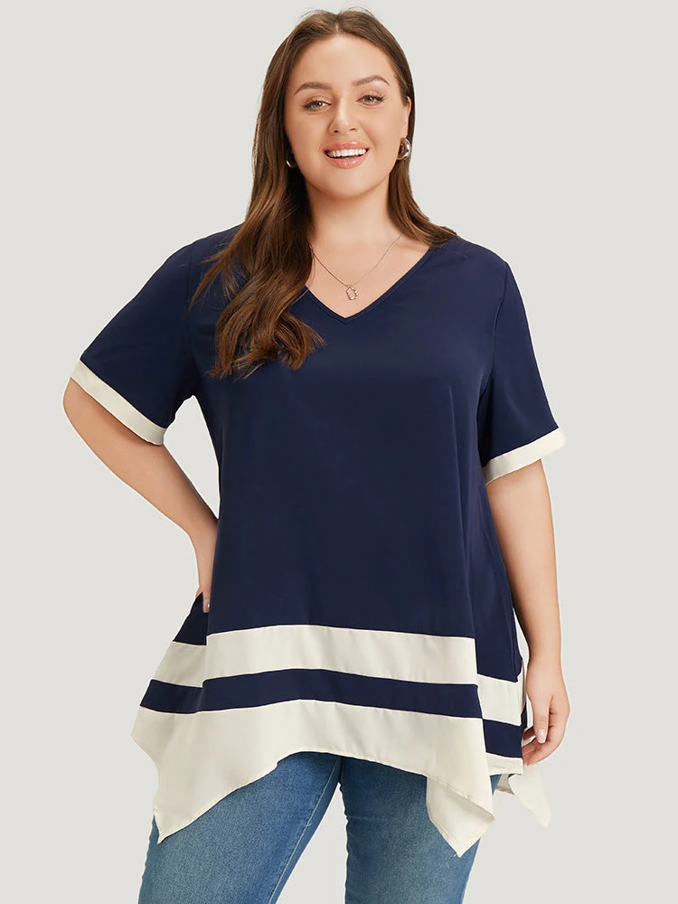 Anti-Wrinkle Two Tone Hanky Hem Blouse 8 Anti-Wrinkle Two Tone Hanky Hem Blouse - Image 6