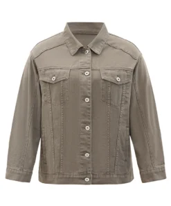 Solid Denim Button Fly Flap Pocket Light Wash Jacket -Clothing Shop 891280456 mx