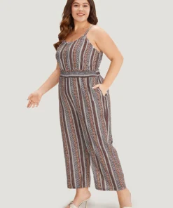 Bandana Striped Pocket Cami Jumpsuit -Clothing Shop 891493653 pn