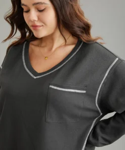 Contrast Stitch Waffle Knit Curved Hem T-shirt 10 Contrast Stitch Waffle Knit Curved Hem T-shirt -Clothing Shop 891832036 pr