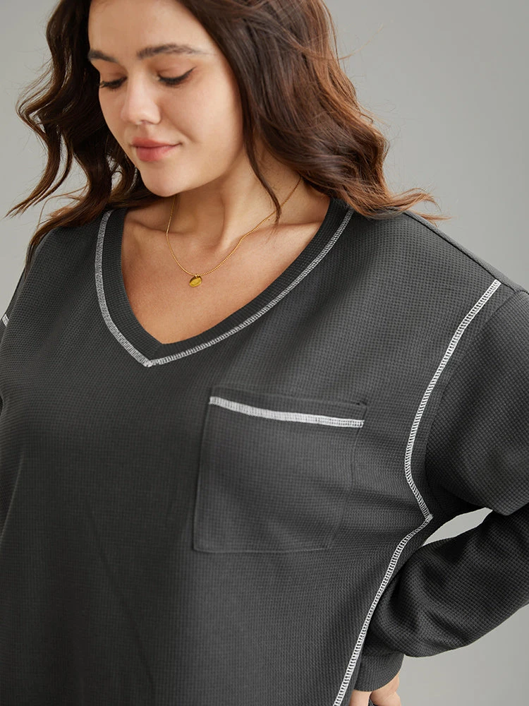 Contrast Stitch Waffle Knit Curved Hem T-shirt 6 Contrast Stitch Waffle Knit Curved Hem T-shirt - Image 4