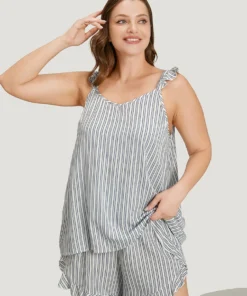 Striped Ruffle Trim Sleep Cami Top -Clothing Shop 891994851 cx