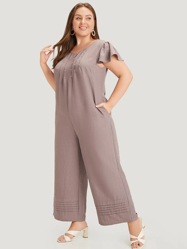 Plain Pleated Detail Rivets Pocket Zip Jumpsuit 4 Plain Pleated Detail Rivets Pocket Zip Jumpsuit - Image 2