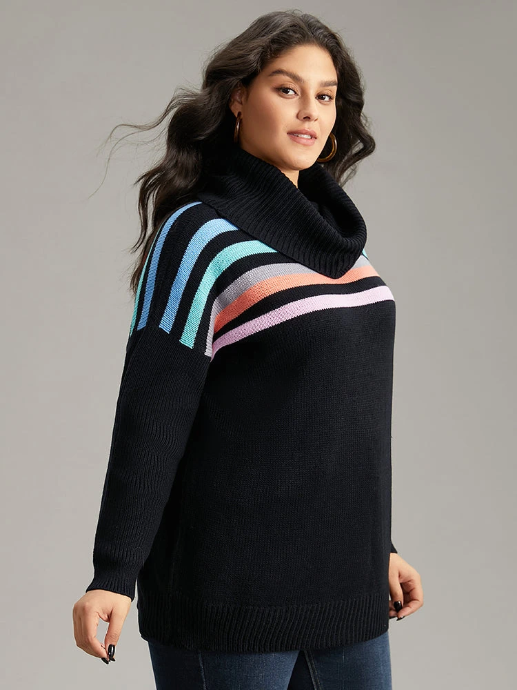 Rainbow Striped Turtle Neck Drop Shoulder Pullover 6 Rainbow Striped Turtle Neck Drop Shoulder Pullover - Image 4