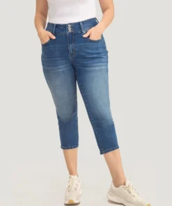 Very Stretchy High Rise Medium Wash Cropped Jeans -Clothing Shop 893784015 xp