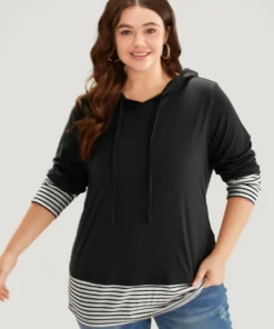 Striped Patchwork Hooded Drawstring T-shirt -Clothing Shop 89416572 xe fb5eb746 e882 4024 aa77 c2ccd9b4be45