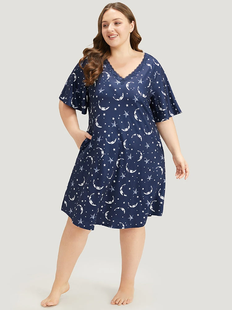 Halloween Moon & Star Print Guipure Lace Sleep Dress 5 Halloween Moon & Star Print Guipure Lace Sleep Dress - Image 3