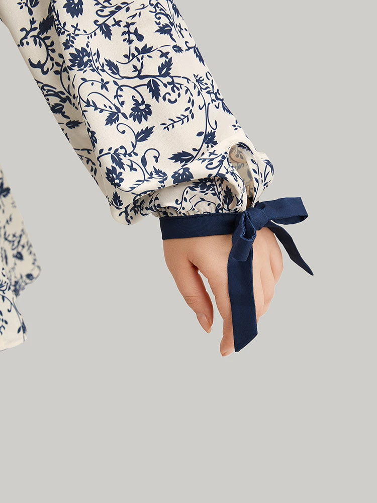 Boho Print Notched Knot Lantern Sleeve Blouse 9 Boho Print Notched Knot Lantern Sleeve Blouse - Image 7