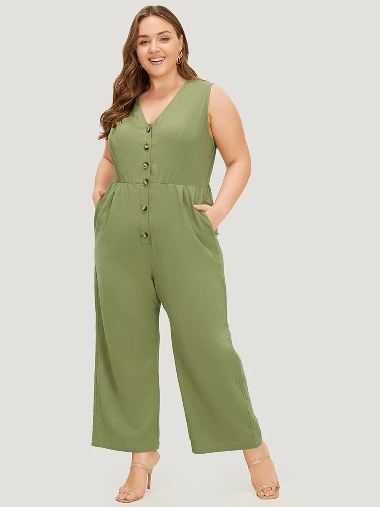 Plain Pocket Button Through Tank Jumpsuit 6 Plain Pocket Button Through Tank Jumpsuit - Image 4