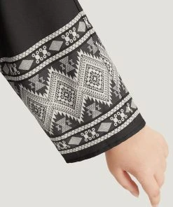 Boho Print Open Front Pocket Split Hem Kimono -Clothing Shop 895084164 za