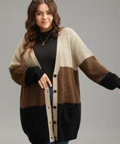 Contrast Button Through Patched Pocket Cardigan