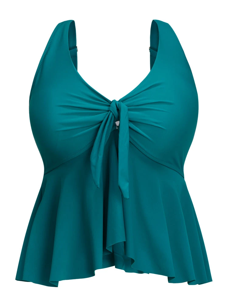 Knotted Front Ruffles Adjustable Straps Tankini Top 9 Knotted Front Ruffles Adjustable Straps Tankini Top - Image 7