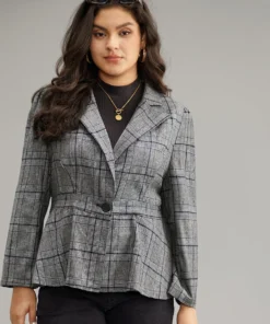 Plaid Suit Collar Button Up Blazer -Clothing Shop 895794608 cd