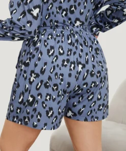 Leopard Print Pocket Drawstring Sleep Shorts -Clothing Shop 896218783 oy