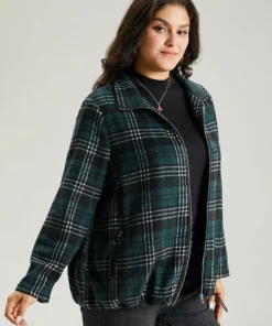 Plaid Lapel Collar Pocket Zipper Fly Jacket -Clothing Shop 896421209 zt f954598a 7b5e 4a4e 93b1 4c89067d8673