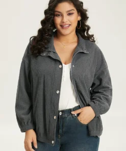 Solid Texture Button Through Pocket Shacket