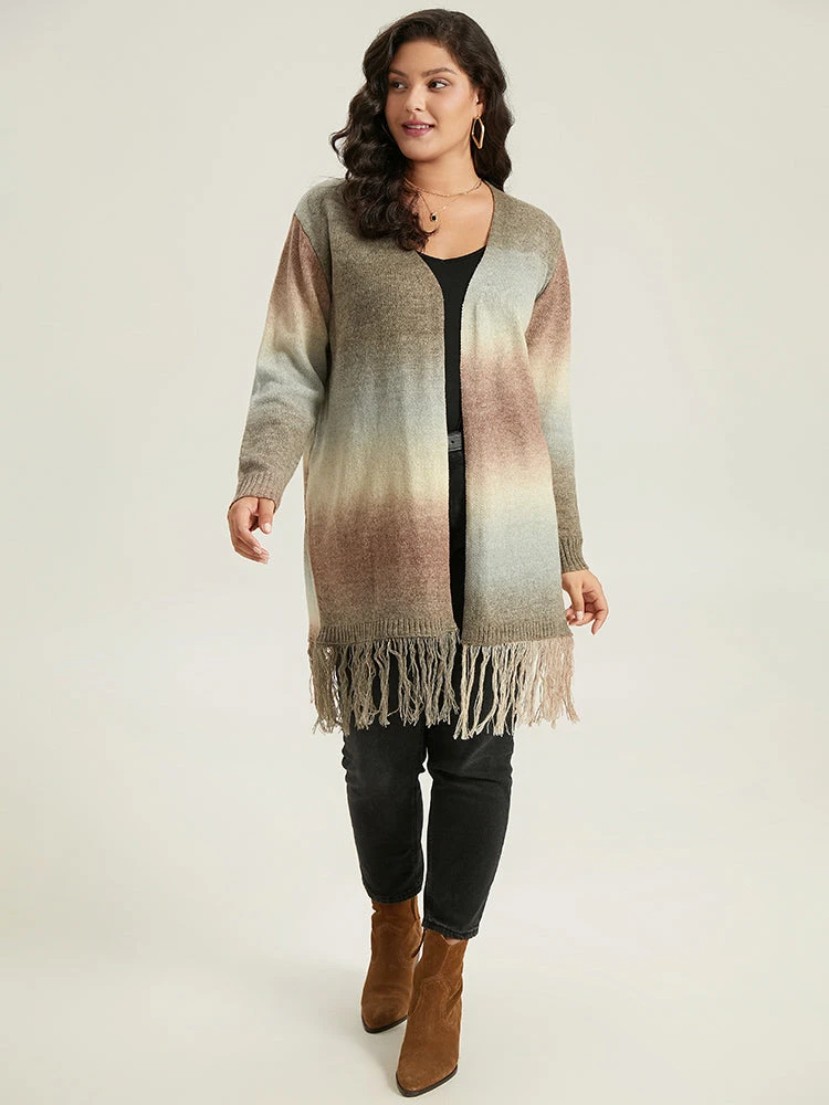 Ombre Fringe Trim Open Front Cardigan 7 Ombre Fringe Trim Open Front Cardigan - Image 5