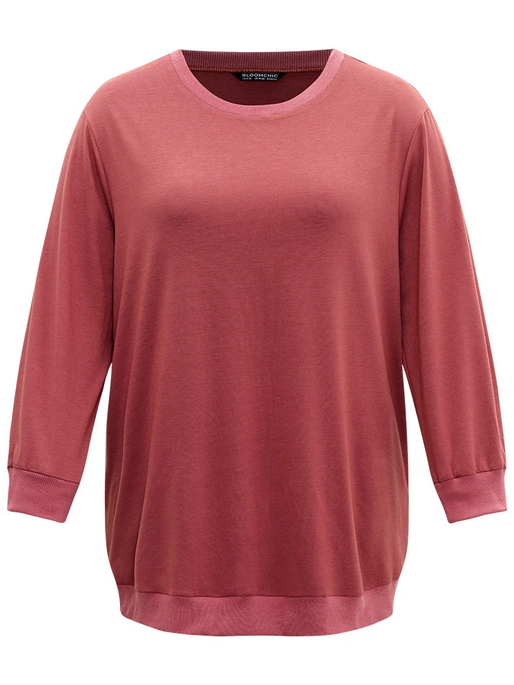 Solid Rib Knit Hem High Low Hem Sweatshirt 11 Solid Rib Knit Hem High Low Hem Sweatshirt - Image 9