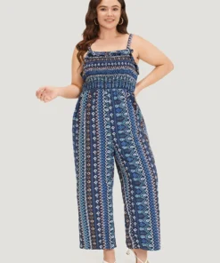 Boho Print Shirred Pocket Elastic Wais Ruffle Trim Cami Jumpsuit -Clothing Shop 897305154 cj 40966368 7cf9 44b6 933c 1b156d51fc16