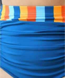 Striped Contrast Patchwork Ruched Front Bikini Bottom -Clothing Shop 897817344 yo