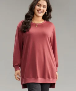 Solid Rib Knit Hem High Low Hem Sweatshirt 12 Solid Rib Knit Hem High Low Hem Sweatshirt -Clothing Shop 898287415 em