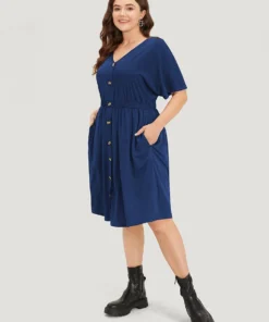 Supersoft Essentials Contrast Button Detail Shirred Pocket Dress -Clothing Shop 898299382 vy