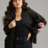 Floral Embroidered O Ring Zipper Jacket -Clothing Shop 899588427 fo