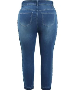 Very Stretchy High Rise Medium Wash Raw Trim Jeans -Clothing Shop 899647907 rt