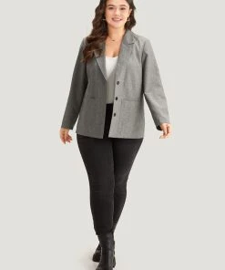 Solid Suit Collar Patched Pocket Blazer -Clothing Shop 899922029 rt