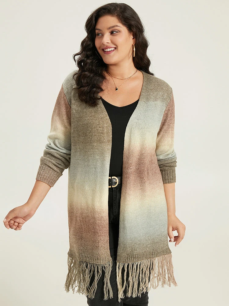 Ombre Fringe Trim Open Front Cardigan 3 Ombre Fringe Trim Open Front Cardigan