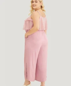 Solid Ruffle Trim Pocket Split Hem Keyhole Cami Jumpsuit 15 Solid Ruffle Trim Pocket Split Hem Keyhole Cami Jumpsuit -Clothing Shop 900284204 pb