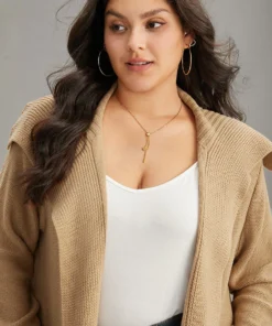 Solid Lapel Collar Pocket Open Front Cardigan -Clothing Shop 900305782 ur