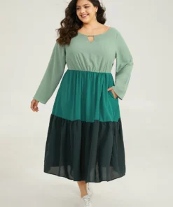 Colorblock Contrast Keyhole Layered Hem Dress