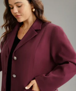 Solid Button Fly Pocket Suit Collar Blazer -Clothing Shop 900829915 kw