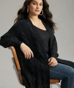 Lurex Cable Knit Drop Shoulder Cardigan -Clothing Shop 900869317 xa