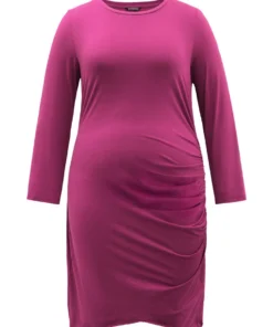 Supersoft Essentials Solid Crew Neck Gathered Dress -Clothing Shop 900985427 xl