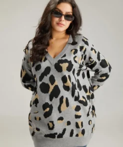 Anti-Pilling Leopard Elastic Cuffs Pullover