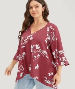 Floral Asymmetrical Hem Ruffle Trim Flounce Sleeve Blouse -Clothing Shop 901111103 zf 678bcf41 bfe5 4f24 9ef4 5c34838d4ff8