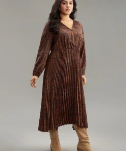 Boho Print Pleated Elastic Waist Wrap Dress -Clothing Shop 901148731 sa