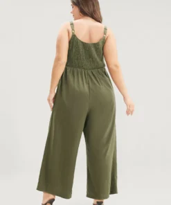 Solid Pocket Shirred Spaghetti Strap Jumpsuit -Clothing Shop 901213593 tq
