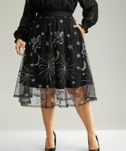 Moon & Star Mesh Embroidered Pocket Skirt 13 Moon & Star Mesh Embroidered Pocket Skirt -Clothing Shop 902400162 vb